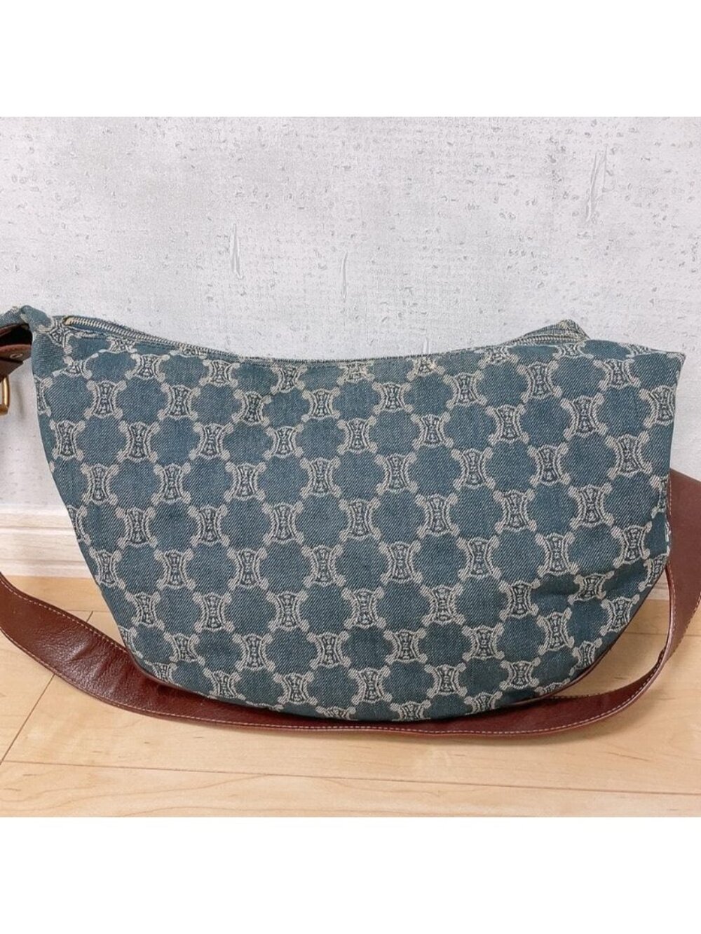 Celine Paris Macadam Denim Shoulder Bag Triomphe Hobo - Picture 2 of 8